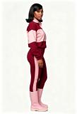 Red Two Pieces Long Sleeve POLO Tops Sheath Casual Long Pant Sets