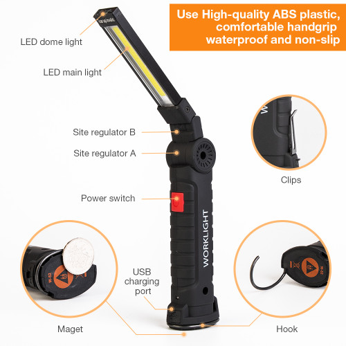 300 Lumen LED Work Light Bar Car Lamp Rechargeable Magnetic COB 5 Mode Torch Handheld Inspection Lamp Cordless Work Light Tool Multifunction-TopLite