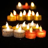 Silver Glitter Battery Operated Tea Light Candles,Flameless LED Candles