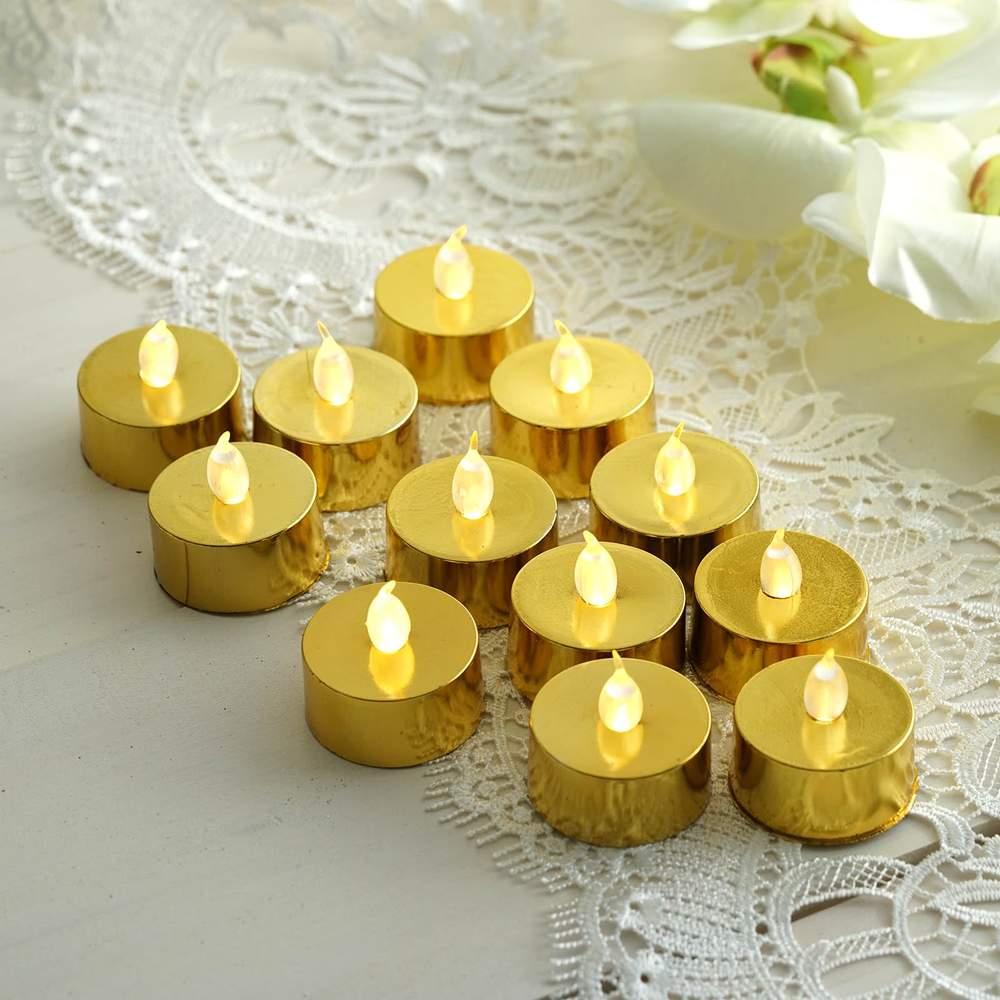 Battery Operated Metallic Tea Light Candles Flameless Candles