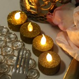 Goden Glitter Battery Operated Tea Light Candles,Flameless LED Candles