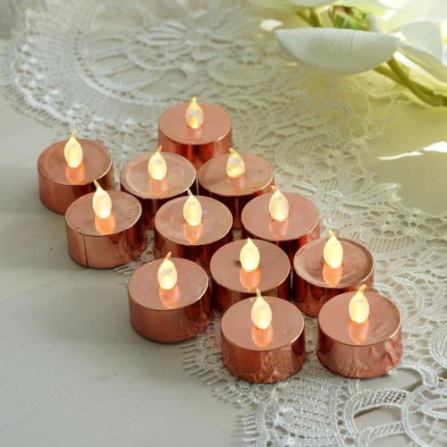 Metallic Blush Rose Gold Battery Operated Tea Light Candles,Flameless LED Candles