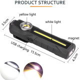 Compact Pocket Portable Rechargeable COB Work Light with Warm White Beam and Cool White Beam