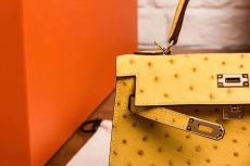 real shot hermes kelly replica handbag ostrich leather pure hand-made wax-thread sewing golden handware