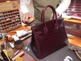 wine red hermes birkinn30 replica handbag crocodile leather scratch-resisted pure hand-made wax-thread sewing 