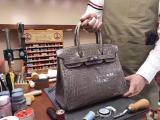 gray hermes birkinn30 replica handbag crocodile leather