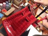 red hermes birkinn30 replica handbag crocodile leather scratch-resisted pure hand-made wax-thread sewing 