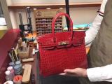 red hermes birkinn30 replica handbag crocodile leather scratch-resisted pure hand-made wax-thread sewing 