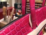 rose red hermes birkinn30 replica handbag crocodile leather