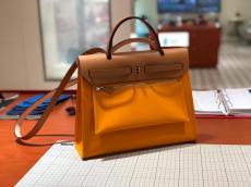 real shot hermes herbag 31 replica croosbody handbag high quality in in canvas and cowhide leather pure hand wax-thread sewing