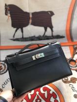 black hermes mini kelly20 replica crossbody handbag in swift leather silver and aureate hardware