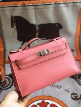 rose pink hermes mini kelly20 replica crossbody handbag in swift leather aureate hardware pure hand wax-thread sewing 