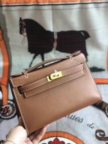 brown hermes mini kelly20 replica crossbody handbag in swift leather aureate hardware