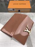 real shot Louis vuitton/LV clamshell double-folding longwallet clutch handbag in shiny cowhide patent leather 