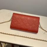 M63398 Louis Vuitton/LV clamshell double-folding snap long wallet embossed cross-body sling chain bag
