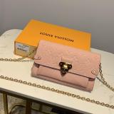 M63398 Louis Vuitton/LV clamshell double-folding snap long wallet embossed cross-body sling chain bag