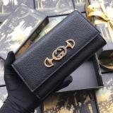 Gucci horsebit  female clamshell three-folding multi-slots long wallet purse clutch card holder in pebbled cowhide leather 