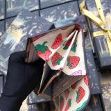 Gucci horsebit clamshell three-folding strawberry- pattern-printing small long purse coin pouch super cute 