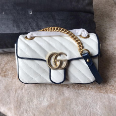 Gucci marmont female casual clamshell V-shape quited messenger bag sling-chain shoulder waist bag  aureate hardware double size 