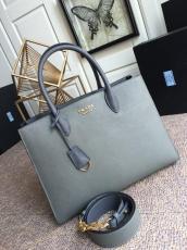 PR153  prada female saffiano plain triple-compartment briefcase large-capacity practical shoulder bag antique bronze hardware 