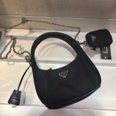Prada female Re-edtion nylon three-pieces set waterproof half-moon shoulder bag 