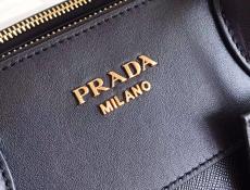 1BA102 Prada female saffiano scratch-resisted large-capacity shoulder crossbody bag woven leather trim antique bronze hardware 