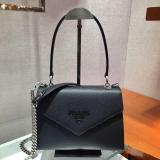1BA186 Prada female saffiano scratch-proof flap envelope-style sling-chain crossbody shoulder bag silver-tone hardware 