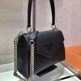 1BA186 Prada female saffiano scratch-proof flap envelope-style sling-chain crossbody shoulder bag silver-tone hardware 