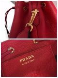 1BE018 Prada women's casual plain drawstring bucket crossbody bag attached with twin shoulder strap 
