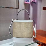 1BA212 Prada ladies saffiano pure-hand-made grass-woven bucket bag graceful basket bag gold hardware 
