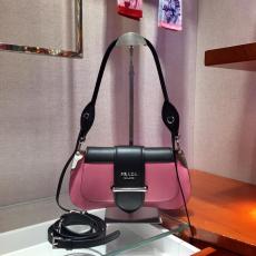 1BD168 Prada female color-contrast vintage flap half-moon saddle bag equipped with twin shoulder strap silver hardware 