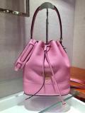 1BE018 Prada women's casual plain drawstring bucket crossbody bag attached with twin shoulder strap 