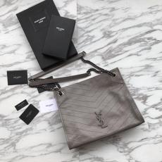 Yves Saint laurent/YSL NIKI female casual wrinkled large-capacity shoping tote bag antique silver hardware 