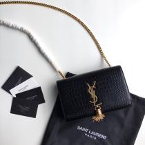 Yves Saint laurent/YSL Kate20 ladies tide flip smartphone makeup bag tassel chain strap crossbody bag in crocodile grainy leather 