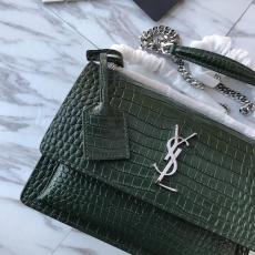 Yves Saint laurent/YSL Sunset22 female flap vintage messenger bag crocodile-embossed chain-strap cross bag 