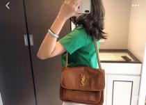 Yves Saint laurent/YSL NIKI28 female stylish vintage flip crossbody shoulder bag solid satchel bag golden tone hardware