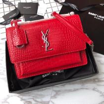 Yves Saint laurent/YSL Sunset22 female flap vintage messenger bag crocodile-embossed chain-strap cross bag 