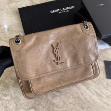 Yves Saint laurent/YSL NIKI28 ladies casual chevron quilted flip vintage messenger bag luxury chain-strap crossbody bag medium Size silver hardware