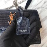 ves Saint laurent/YSL Sunset22 female flap vintage messenger bag crocodile-embossed chain-strap cross bag 