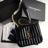 Yves Saint laurent/YSL Vicky female quilted flap chain-strap crossbody bag twin size in glossy patent lambskin leather 