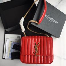 Yves Saint laurent/YSL Vicky female quilted flap chain-strap crossbody bag twin size in glossy patent lambskin leather 