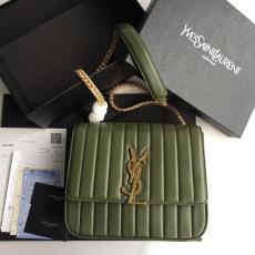 Yves Saint laurent/YSL Vicky female quilted flap chain-strap crossbody bag twin size antique bronze hardware