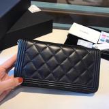 Chanel Le boy caviar black purse elegant quilted zipper long purse longwallet multislots card holder 