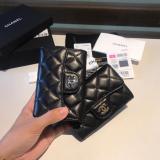 Chanel CF collection female quilted flip bifold small wallet small purse coin pouch multicolor card holder caviar black 