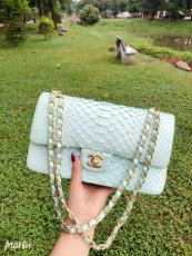 Chanel CF classic flap female luxury chain-strap crossbody shoulder bag small square Box bag medium size in Python leather