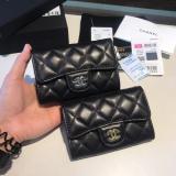 Chanel CF collection female quilted flip bifold small wallet small purse coin pouch multicolor card holder caviar black 
