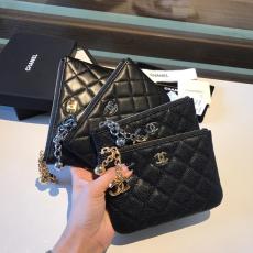 Chanel trendy quilted zipper coin pouch medium wallet purse elegant wristlet caviar black