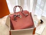Hermes Birkin 30 luxury solid handbag large-capacity casual  shopping tote bag in ostrich leather and silver hardware