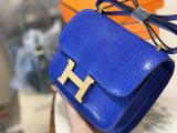 Hermes constance 18cm smartphone crossbody shoulder bag purely-handmade female piece  lizard leather and gold hardware