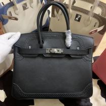Hermes Birkin 30 top-handle handbag contrast-color large-capacity holiday traveling bag gorgeous shopping tote bag in sophisticatedly -perforated swift calfskin  leather